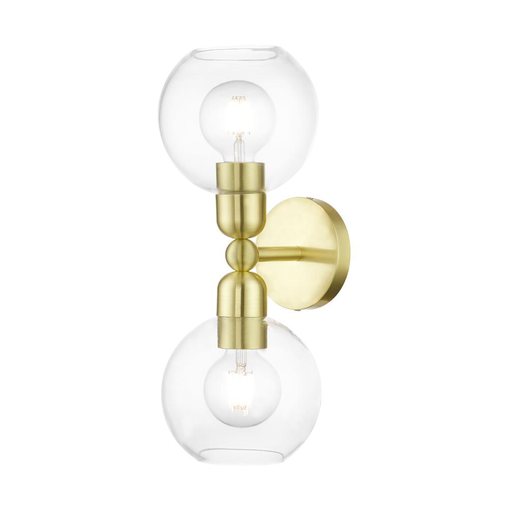 2 Light Satin Brass Sphere Vanity Sconce