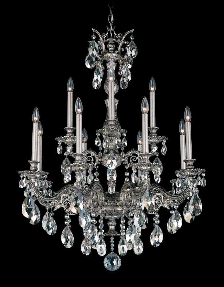 Milano 12 Light 120V Chandelier in Florentine Bronze with Heritage Handcut Crystal