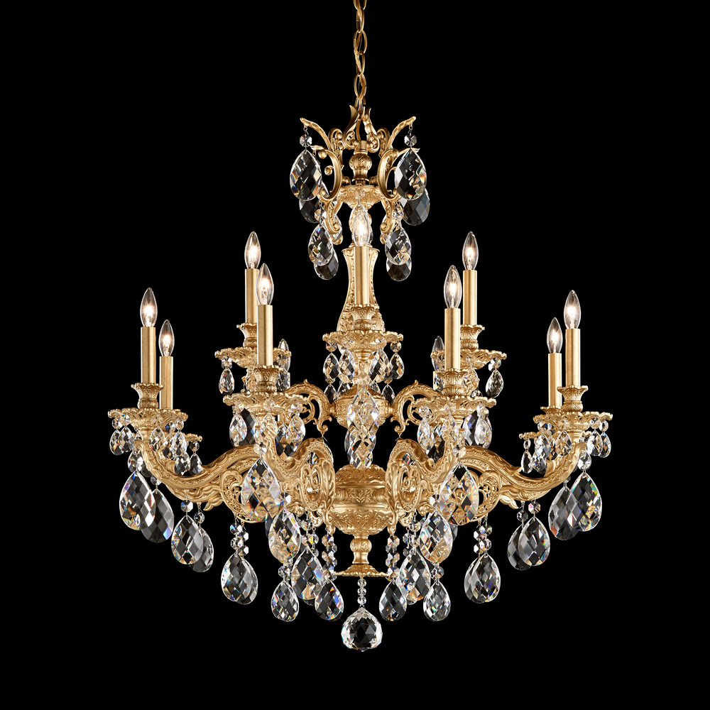 Milano 12 Light 120V Chandelier in Florentine Bronze with Heritage Handcut Crystal