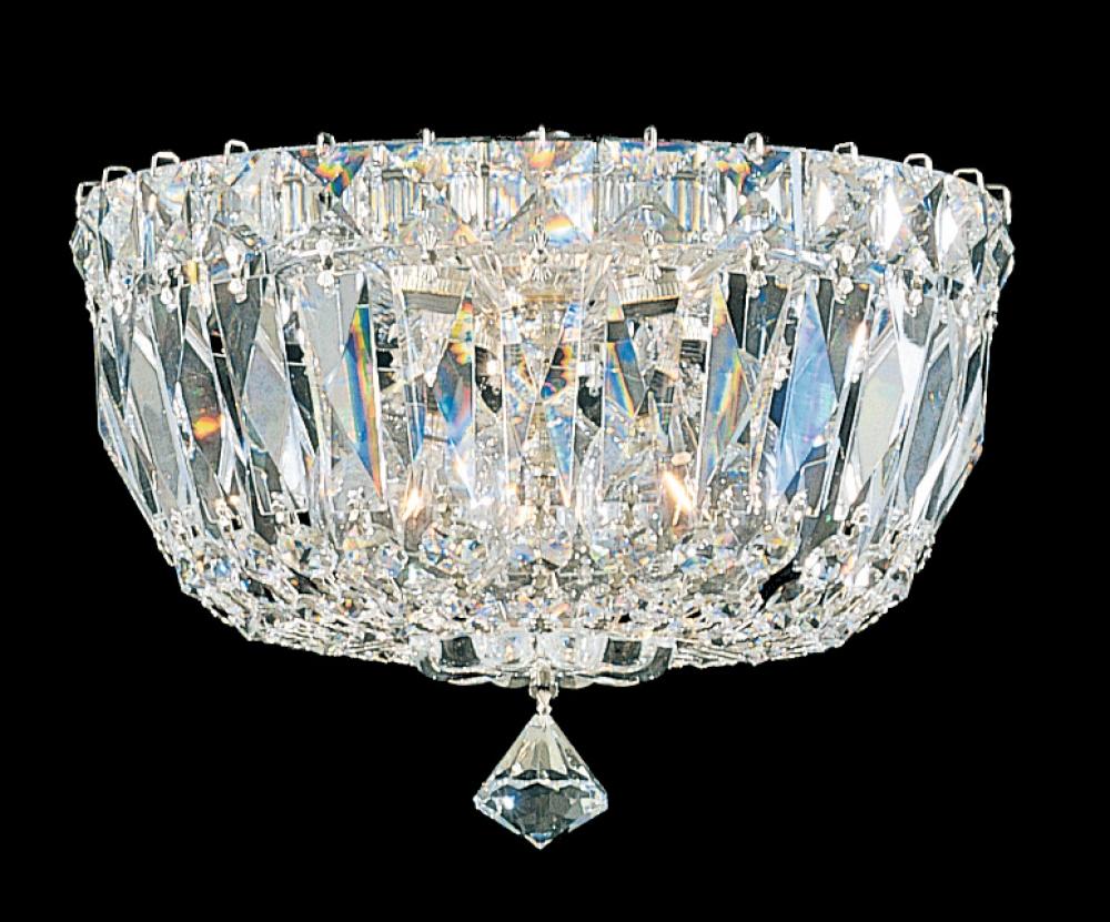 Petit Crystal Deluxe 3 Light 120V Semi-Flush Mount in Polished Silver with Optic Crystal