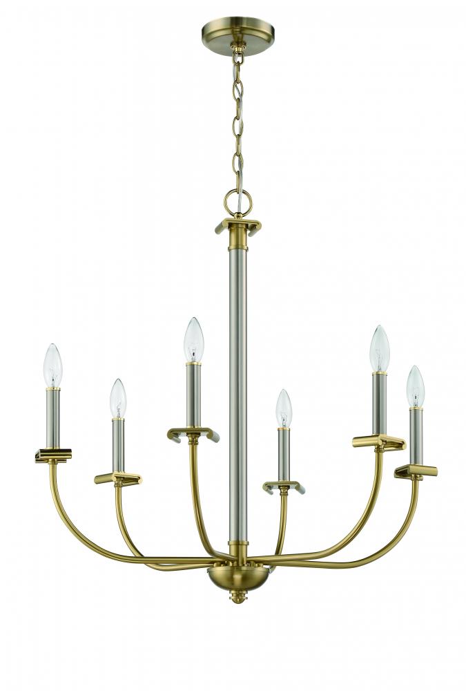 Stanza 6 Light Chandelier in Brushed Polished Nickel/Satin Brass