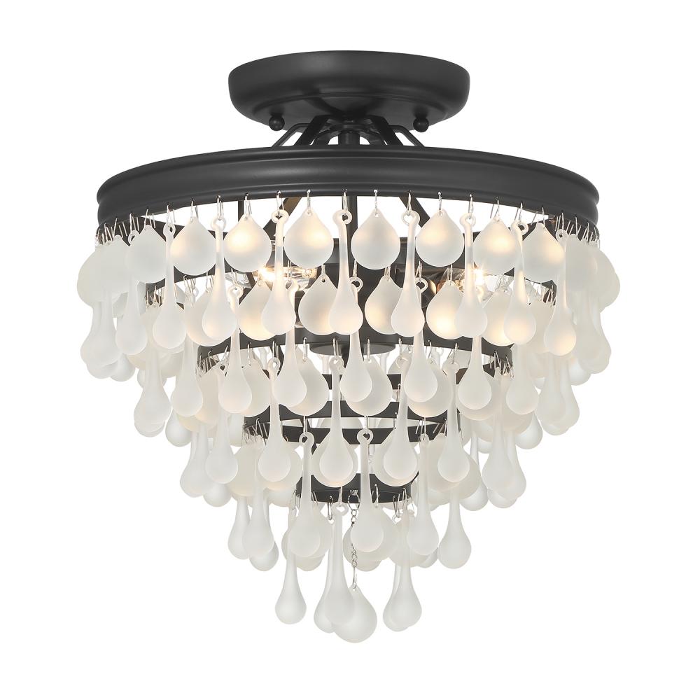 Calypso 3 Light Crystal Teardrop Matte Black Semi Flush Mount