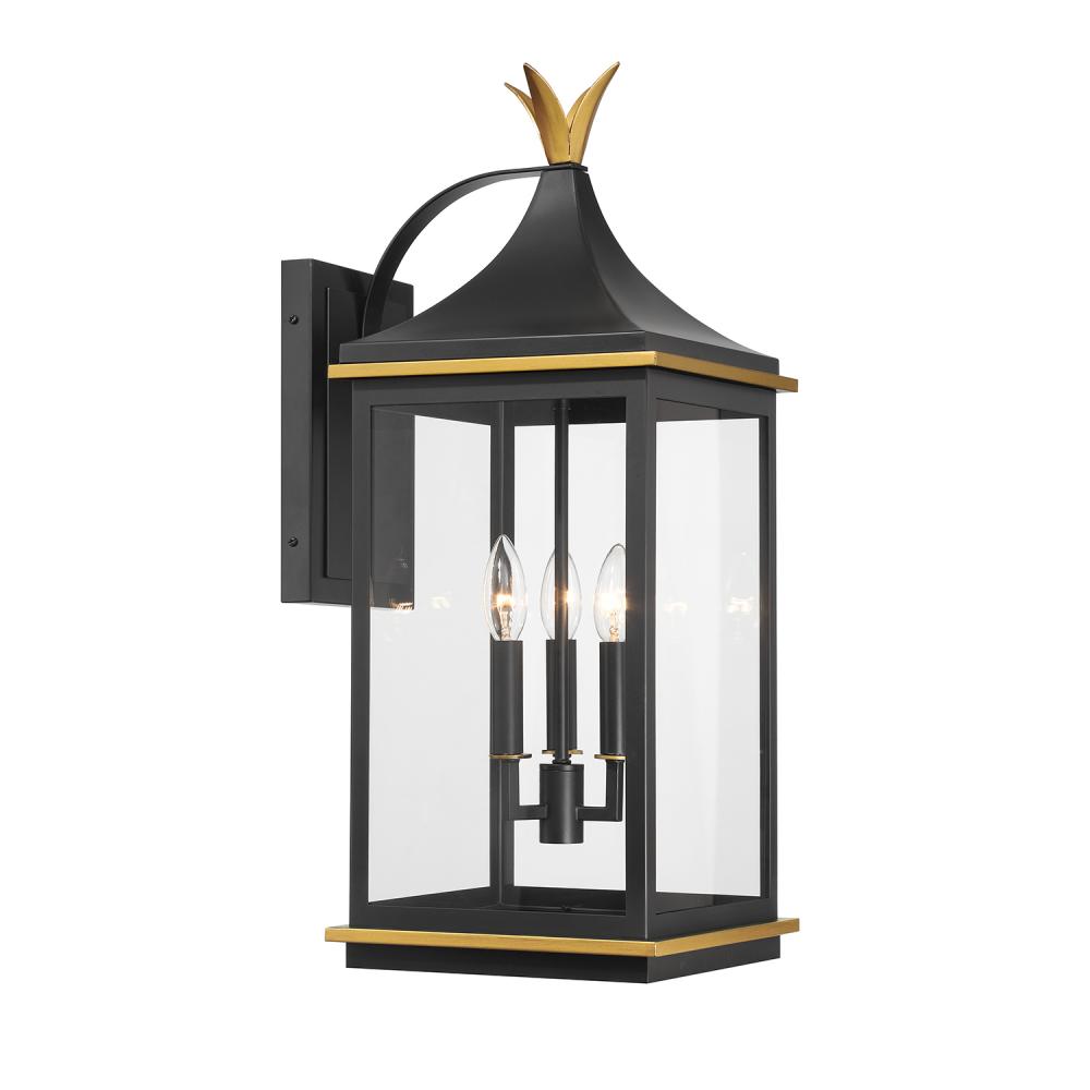 Simpson 3 Light Matte Black + Textured Gold Outdoor Sconce