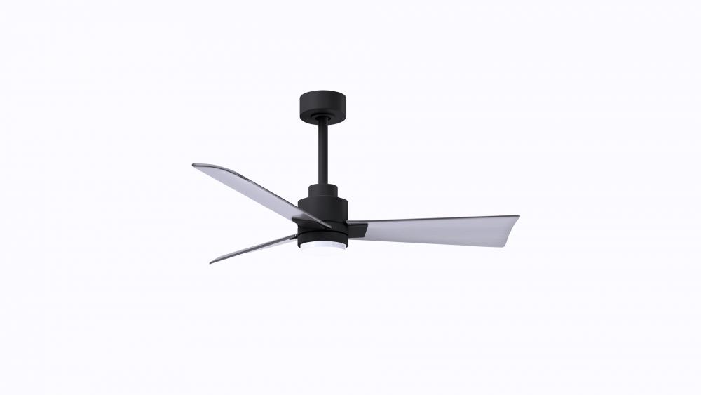 Alessandra 3-blade transitional ceiling fan in matte black finish with brushed nickel blades. Opti