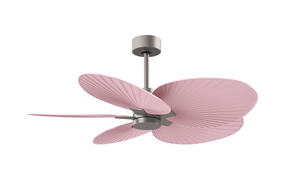 Alessandra Tropical 5-blade ceiling fan in Brushed Nickel and Light Pink blades.