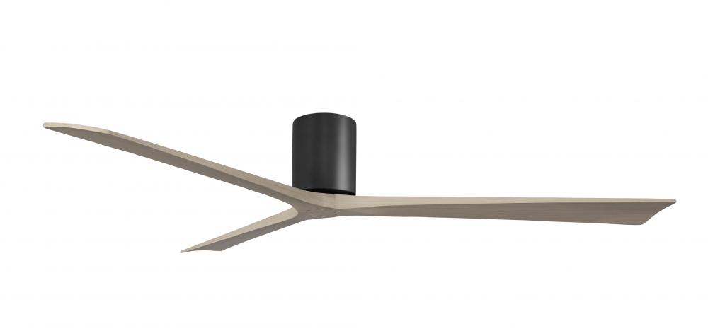 Irene-3H three-blade flush mount paddle fan in Matte Black finish with 72” Gray Ash tone blades.