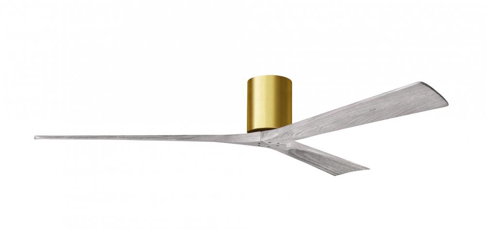 Irene-3H three-blade flush mount paddle fan in Brushed Brass finish with 72” solid barn wood ton