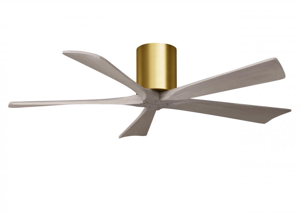 Irene-5H three-blade flush mount paddle fan in Brushed Brass finish with 52” Gray Ash tone blade