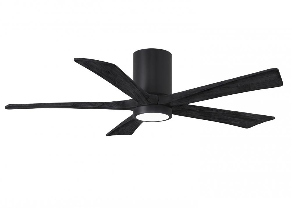 IR5HLK five-blade flush mount paddle fan in Matte Black finish with 52” solid matte black wood b