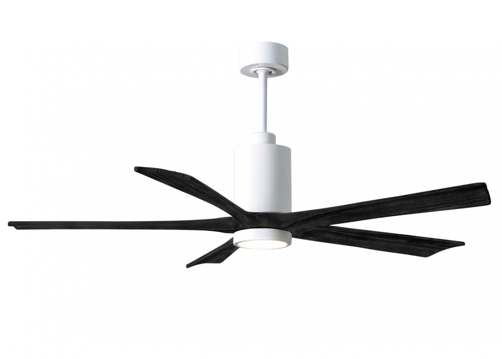 Patricia-5 five-blade ceiling fan in Gloss White finish with 60” solid matte black wood blades a