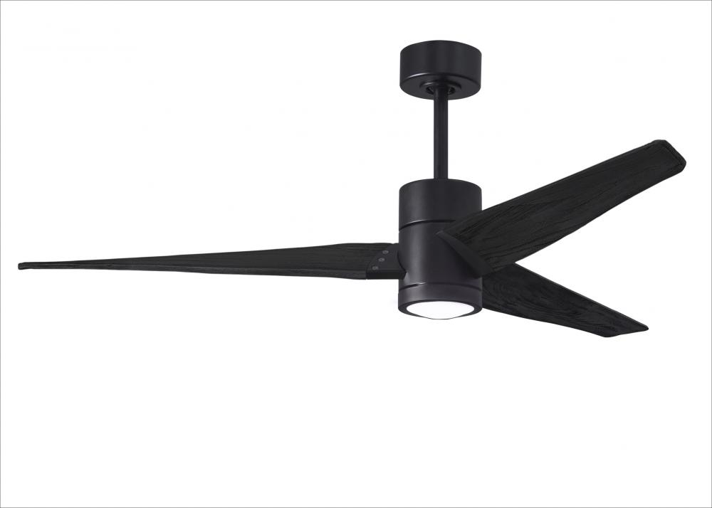 Super Janet three-blade ceiling fan in Matte Black finish with 60” solid walnut tone blades and