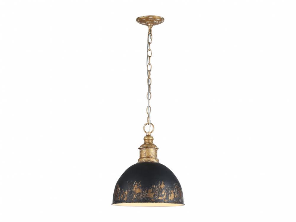 Alison 1-Light Pendant in Vintage Gold with Weathered Black Iron