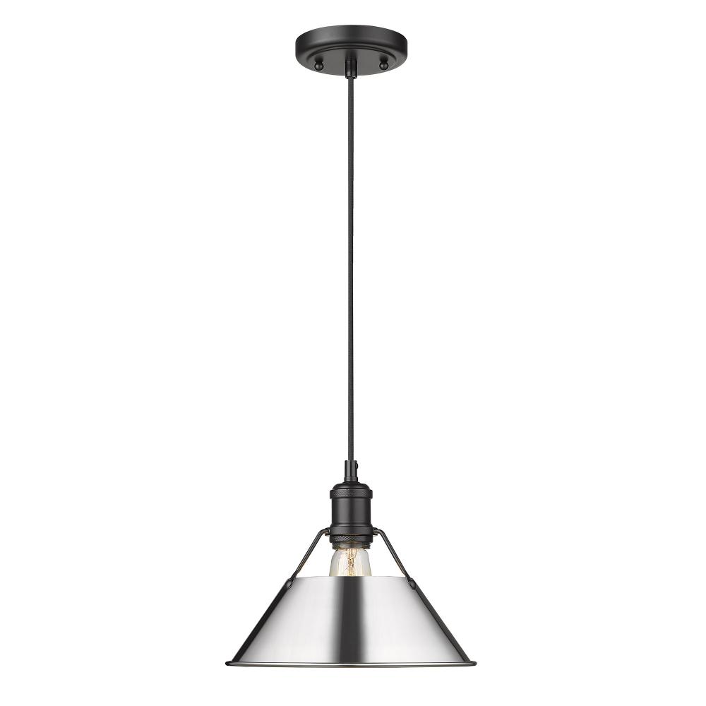 Orwell BLK Medium Pendant - 10" in Matte Black with Chrome shade