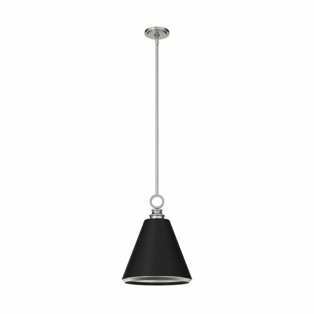 Hunter Klein Brushed Nickel and Flat Matte Black 1 Light Pendant Ceiling Light Fixture