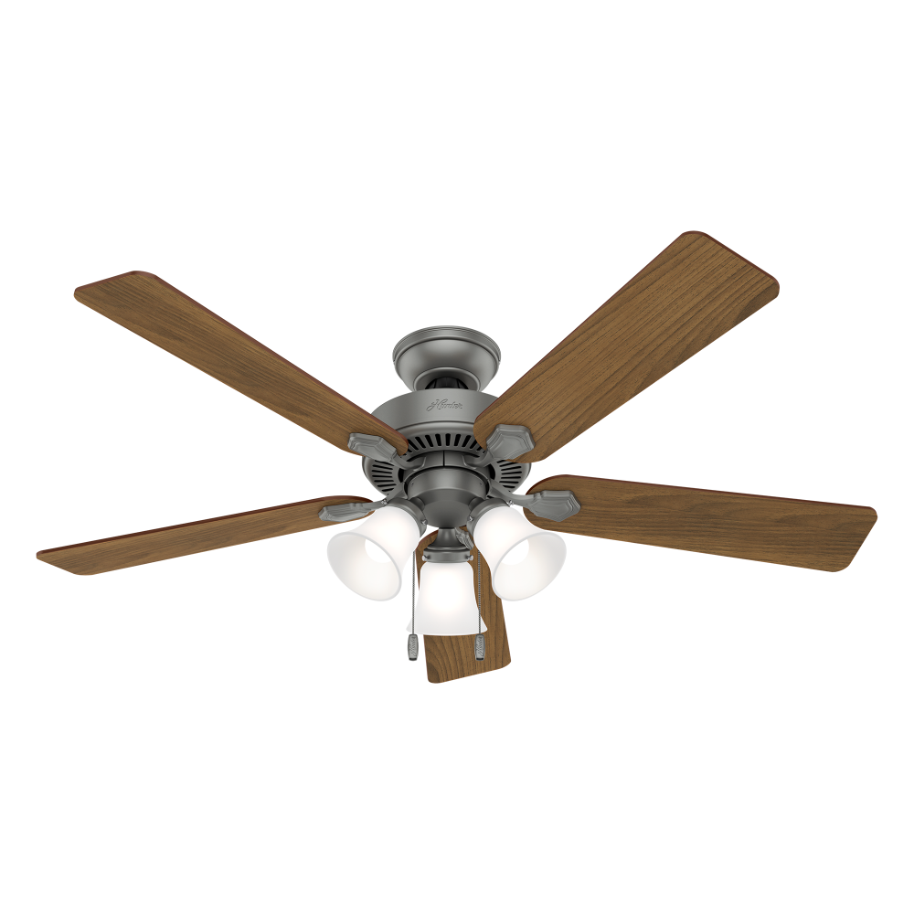 Hunter 52 inch Swanson Matte Silver Ceiling Fan with LED Light Kit and Pull Chain