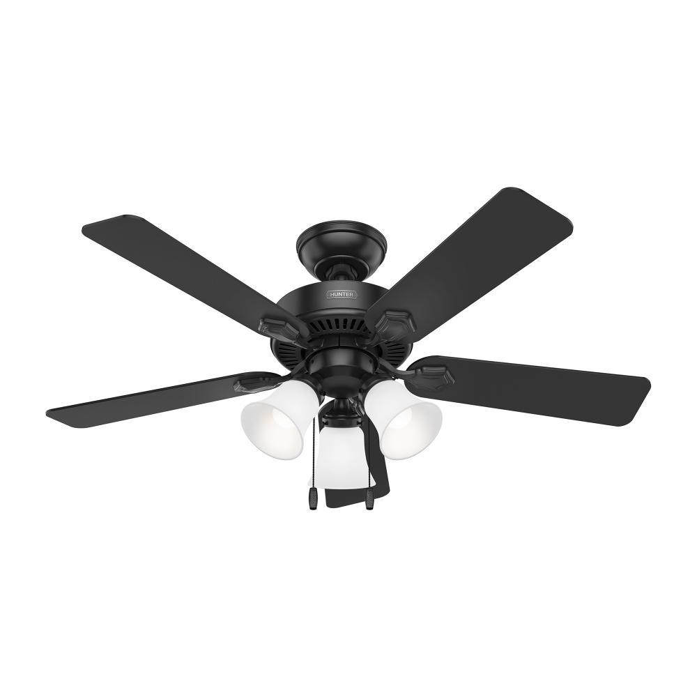 Hunter 44 inch Swanson ENERGY STAR® Matte Black Ceiling Fan with LED Light Kit and Pull Chain