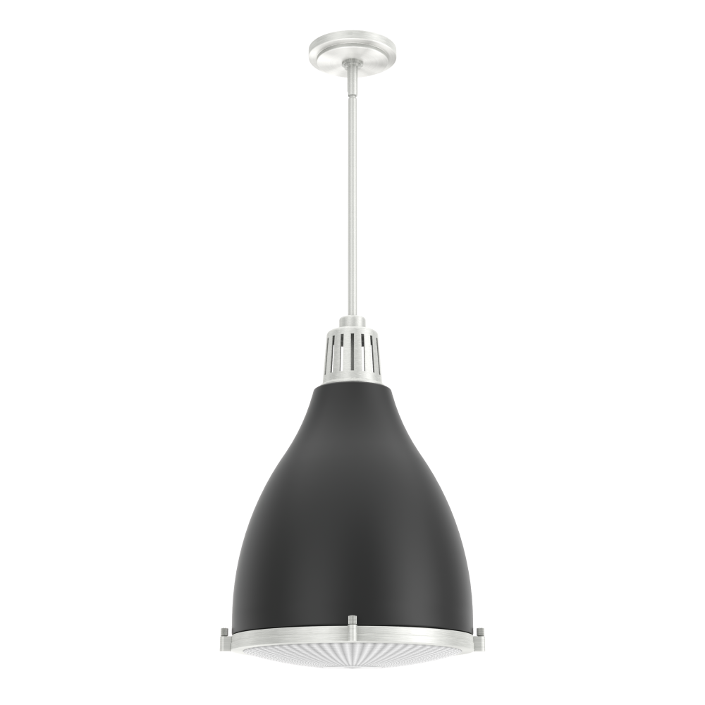 Hunter Bluff View Flat Matte Black and Brushed Nickel with Clear Holophane Glass 3 Light Pendant Cei