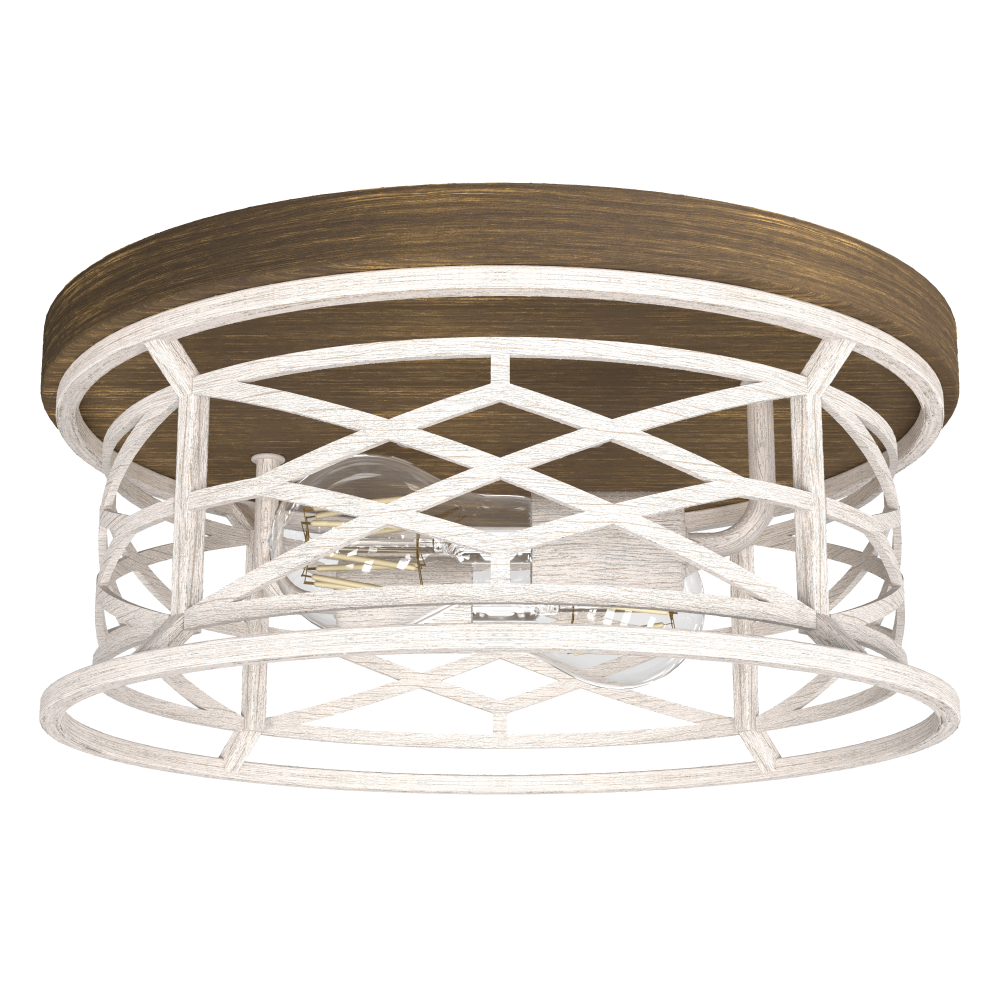 Hunter Langwood Distressed White and Chestnut 2 Light Flush Mount Ceiling Light Fixture