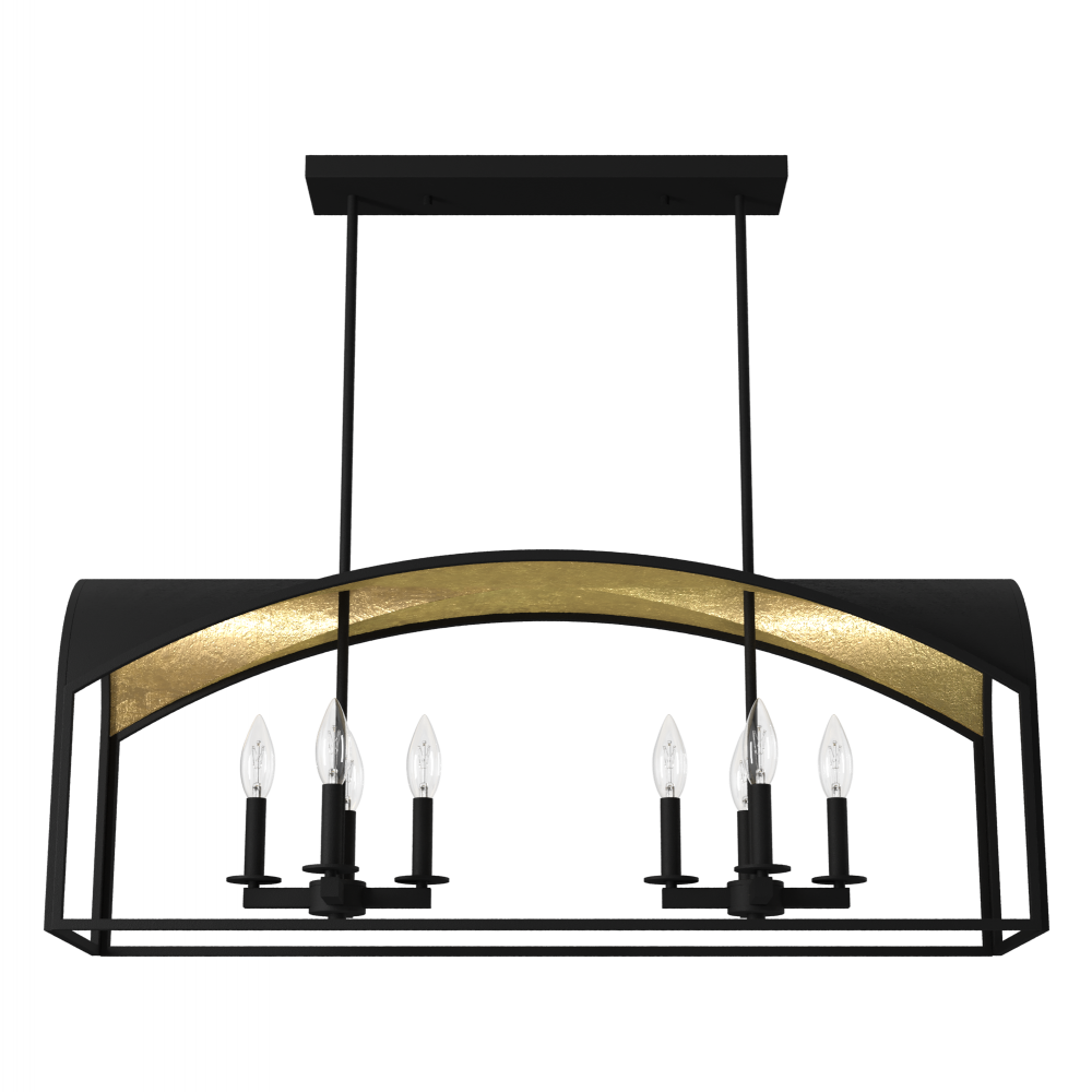 Hunter Dukestown Natural Black Iron and Gold Leaf 8 Light Chandelier Ceiling Light Fixture