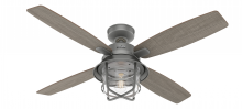 Hunter 50390 - Hunter 52 inch Port Royale Matte Silver Damp Rated Ceiling Fan with LED Light Kit & Handheld Remote