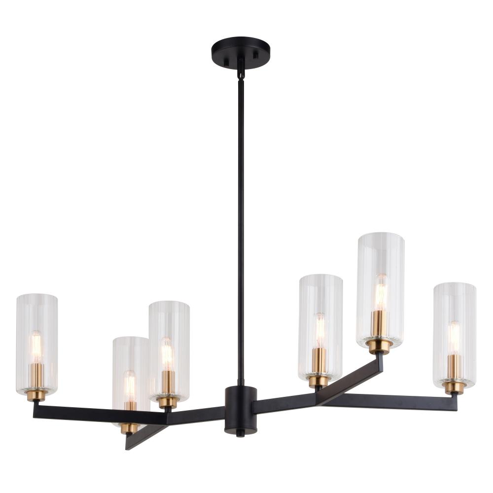 Claremont 31.25-in. W 6 Light Chandelier Matte Black with Autumn Brass