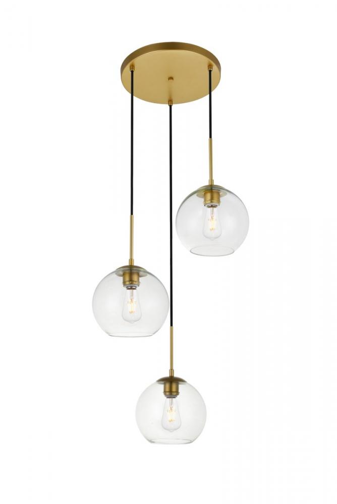 Baxter 3 Lights Brass Pendant With Clear Glass