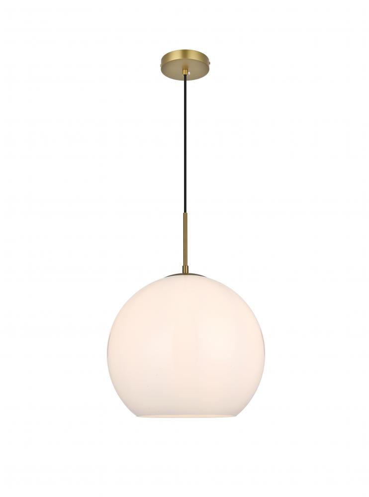 Baxter 14 Inch Pendant Frosted White Shade in Satin Gold