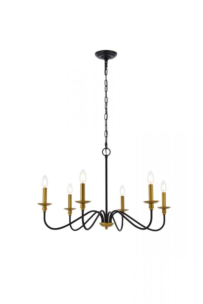 Rohan 30 inch chandelier in matte black and brass