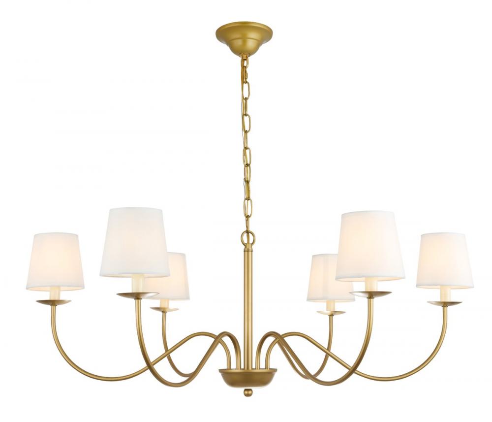 Eclipse 6 light Brass and White shade chandelier