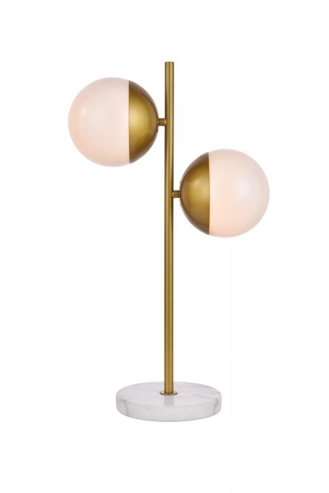 Eclipse 2 Lights Brass Table Lamp With Frosted White Glass