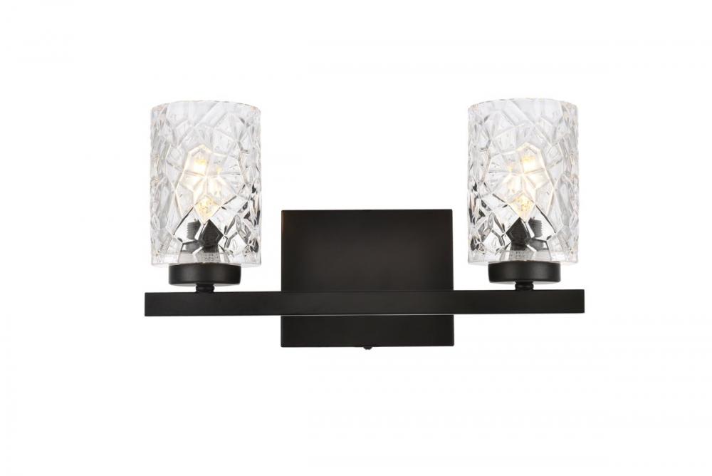 Cassie 2 lights bath sconce in black with clear shade