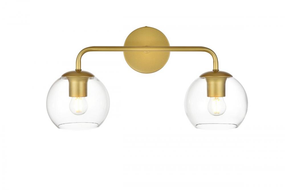 Genesis 2 light Brass and Clear Bath Sconce