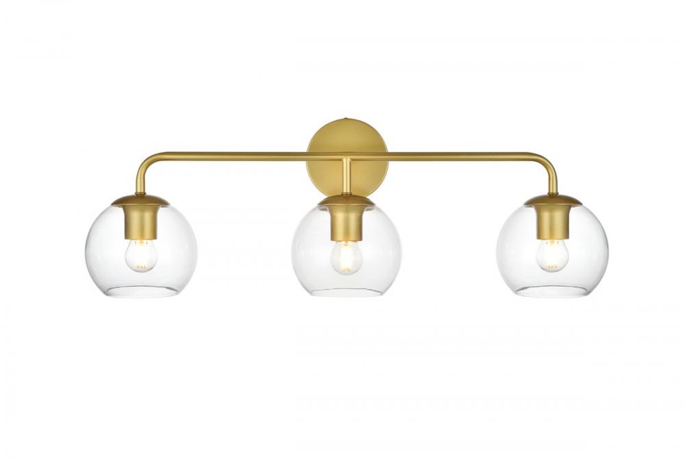 Genesis 3 light Brass and Clear Bath Sconce