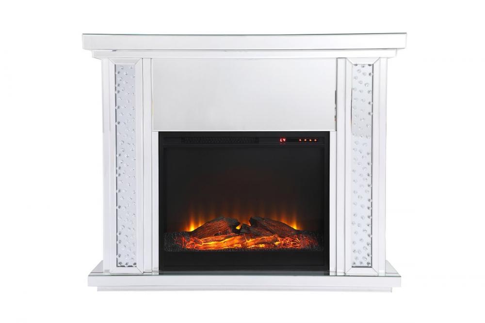 47.5 in. Crystal mirrored mantle with wood log insert fireplace