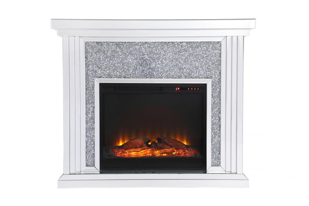 47.5 in. Crystal mirrored mantle with wood log insert fireplace