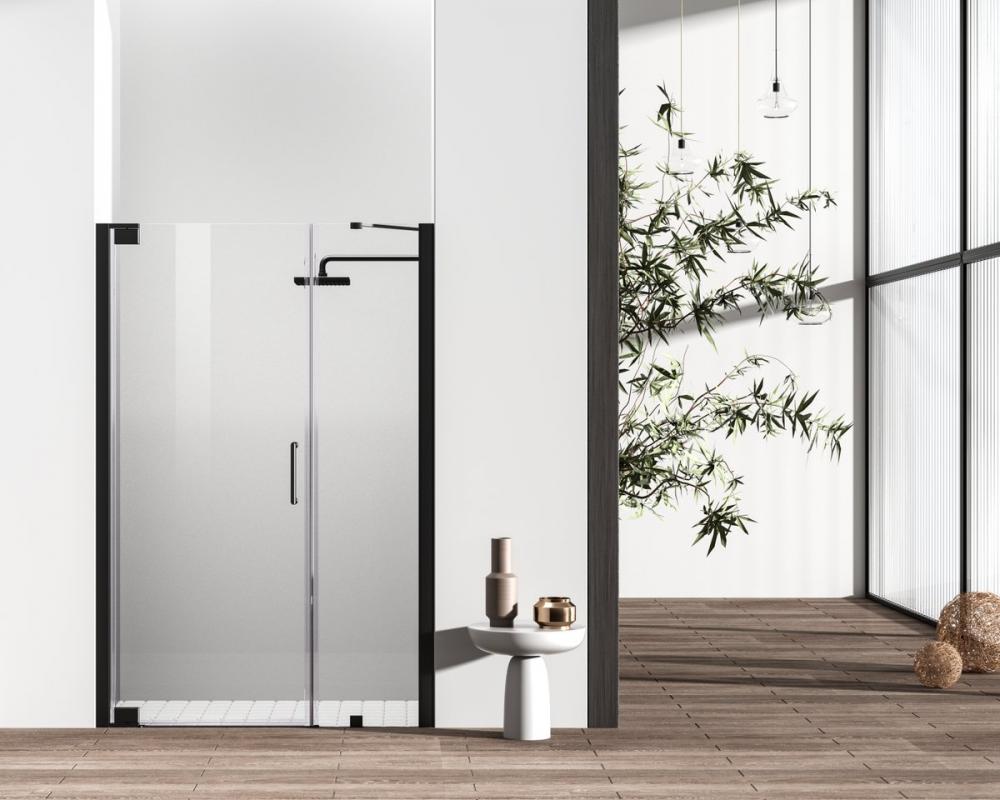 Semi-frameless hinged shower door 48 x 72 Matte Black