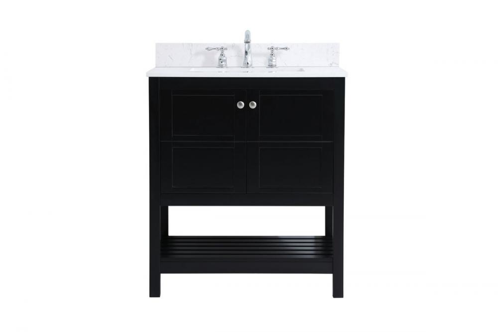 30 inch Single Bathroom Vanity in Black with Backsplash