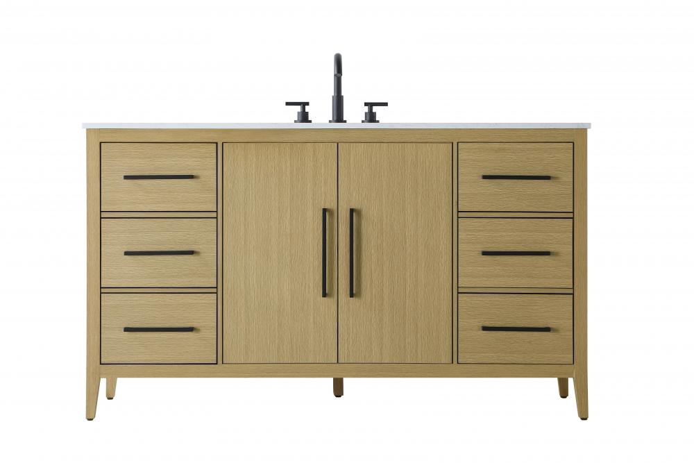 60 Inch Single Bathroom Vanity In Honey Brown