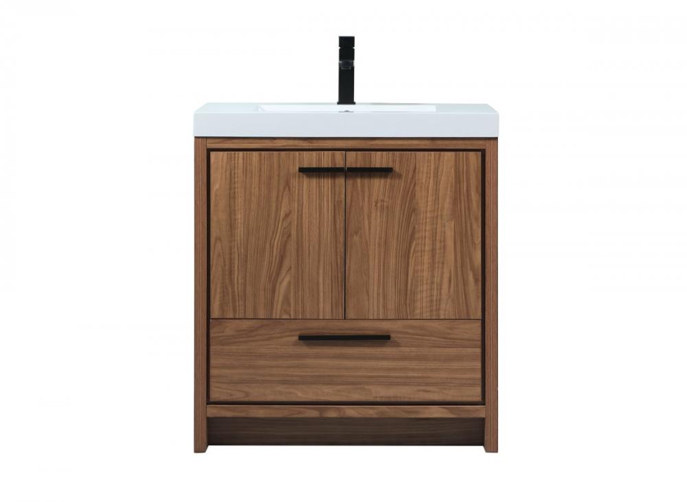 30 inch Single bathroom vanity in walnut brown