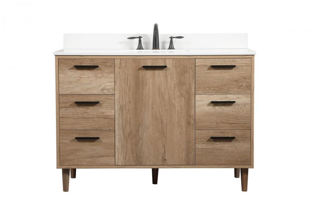 48 inch Single bathroom vanity in natural oak with backsplash