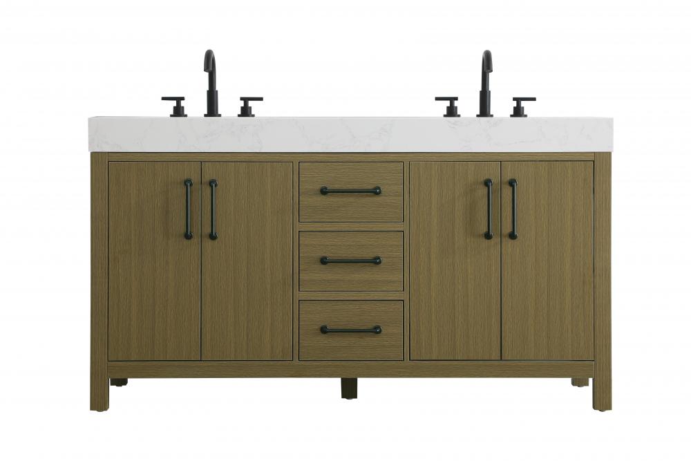 60 inch Double Bathroom Vanity In Chestnut Brown