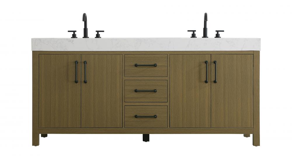 72 inch Double Bathroom Vanity In Chestnut Brown