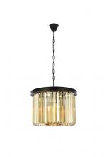 Elegant 1238D20MB-GT/RC - Sydney 6 light Matte Black Pendant Golden Teak (Smoky) Royal Cut Crystal