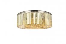 Elegant 1238F43PN-GT/RC - Sydney 10 light polished nickel Flush Mount Golden Teak (Smoky) Royal Cut Crystal