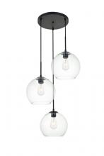 Elegant LD2214BK - Baxter 3 Lights Black Pendant With Clear Glass