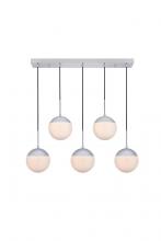 Elegant LD6082C - Eclipse 5 Lights Chrome Pendant With Frosted White Glass