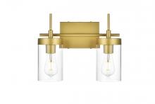 Elegant LD7319W14BRA - Benny 2 light Brass and Clear Bath Sconce