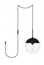 Elegant LDPG6033BK - Eclipse 1 Light Black Plug in Pendant with Clear Glass