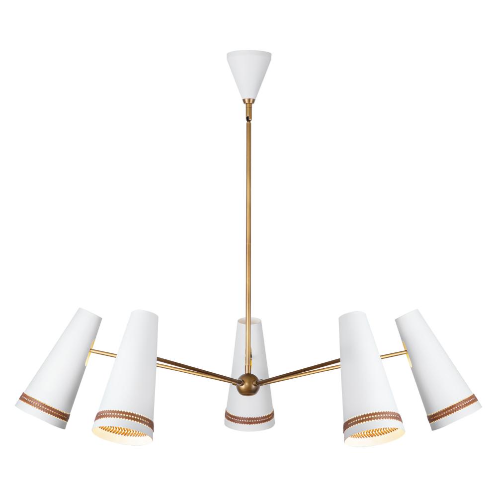 Brickell 45-in Matte White/Hazelnut Leather 5 Lights Chandeliers