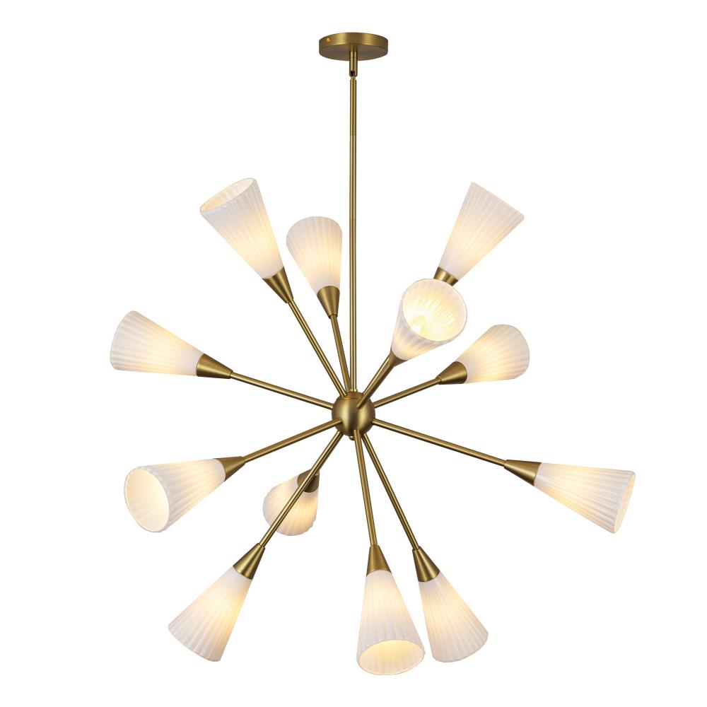 Cosmo 39-in Brushed Gold/Glossy Ribbed Opal Glass Socket Chandelier